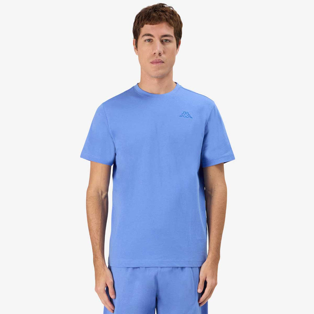 T-Shirt Cafers Slim Bleu Homme main
